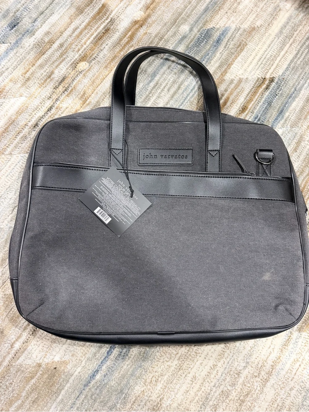John Varvatos Black Canvas Laptop Briefcase with Black Leather Trim